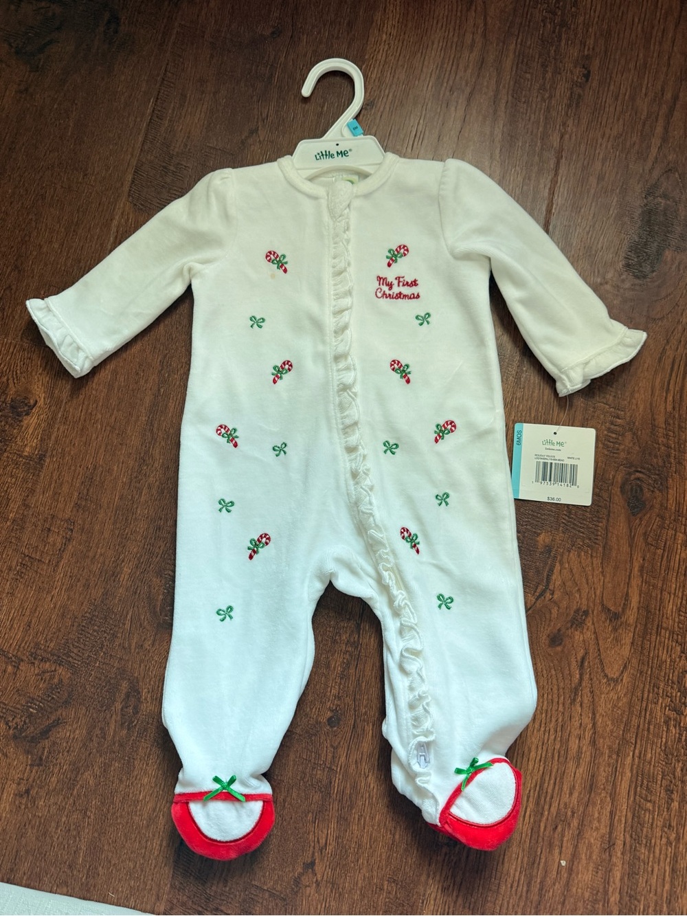 Little Me My First Christmas Baby Velour Footie 6M NWT